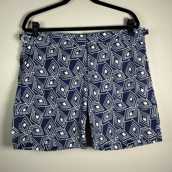 Polo Ralph Lauren Blue and White Swim Shorts with Geometric Pattern - size 34 - Picture 1 of 4